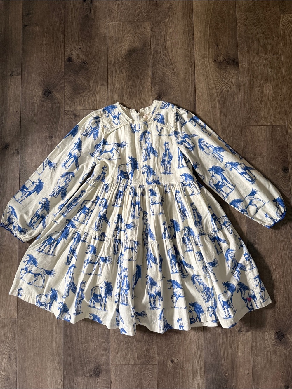 Pink Chicken Cream Dress with Blue Horse Print